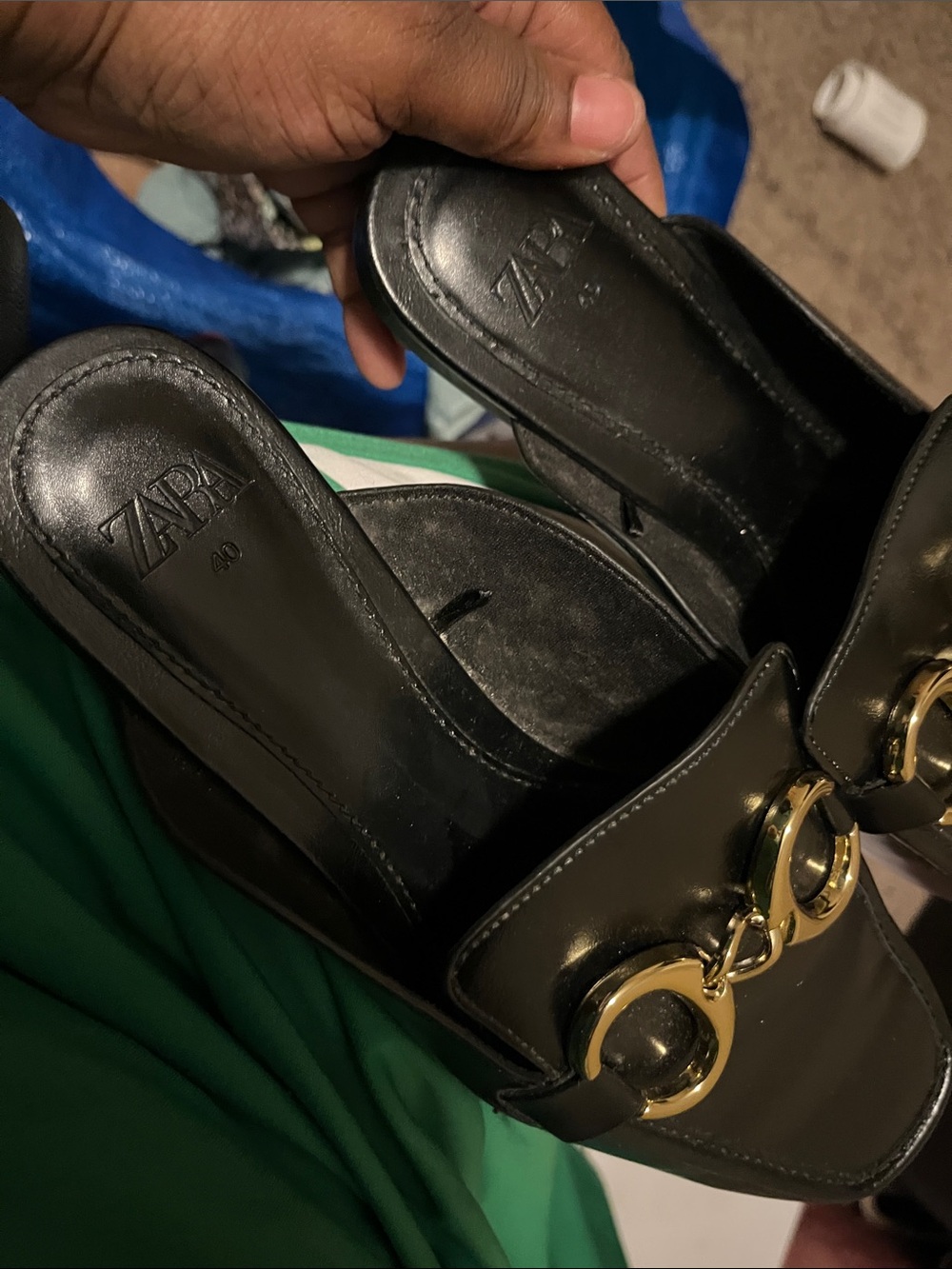 Zara Black Leather Mule Loafers with Gold Chain Accent - Picture 5 of 5